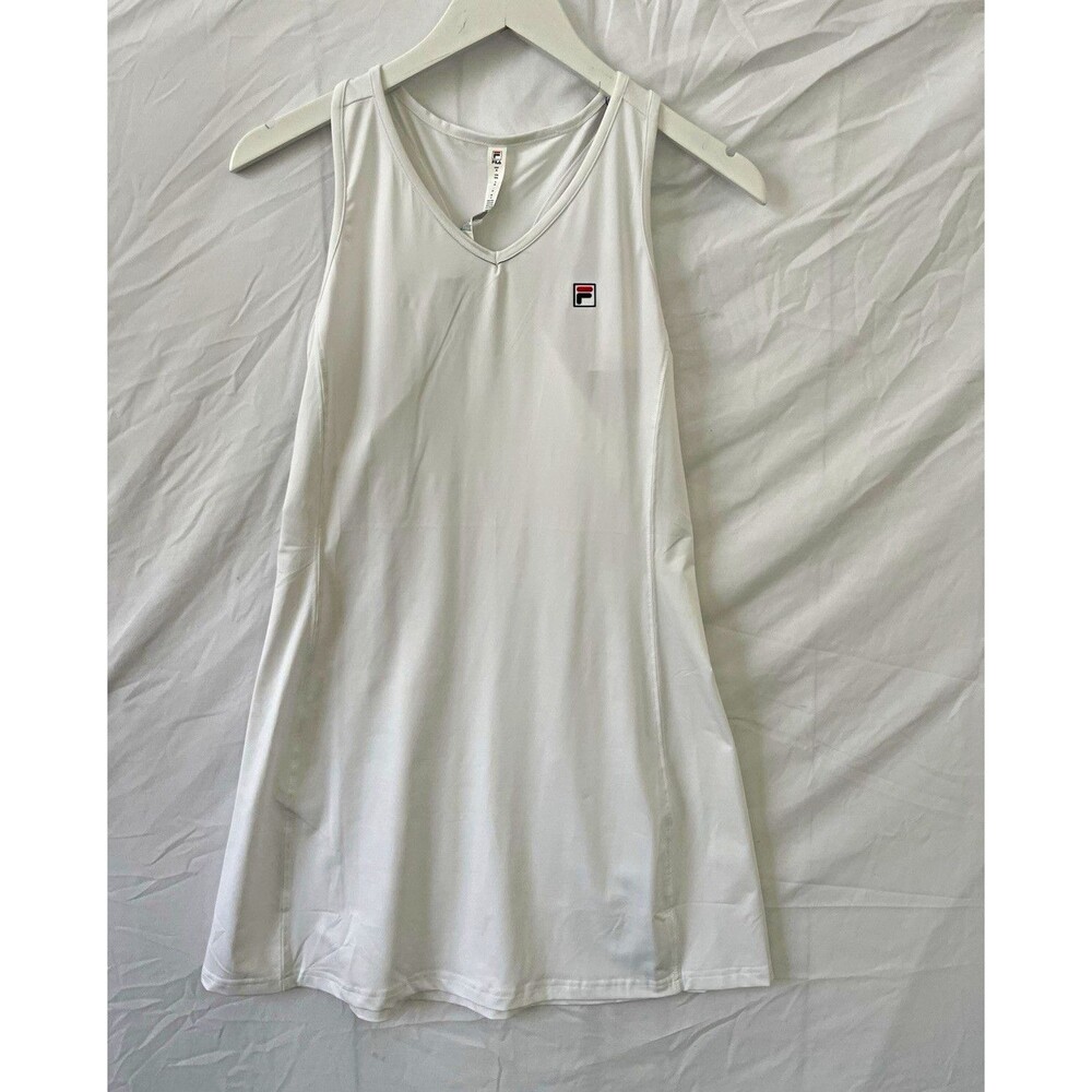 FILA Women's White Polyester Tennis Dress, Regular Fit, Size M
